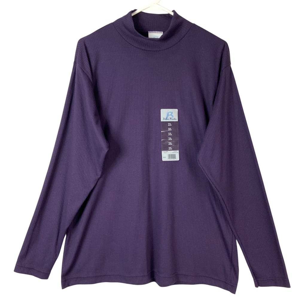 Bobbie Brooks Plum Purple Ribbed Top XL Pullover Mock Neck Long Sleeve NEW